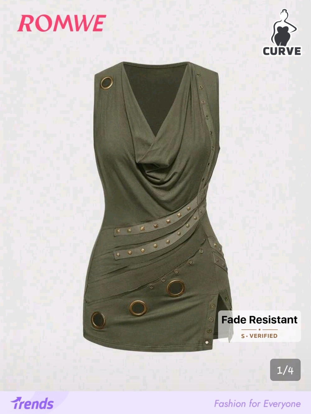 ROMWE Olive Green Grommet Detail Draped Tank